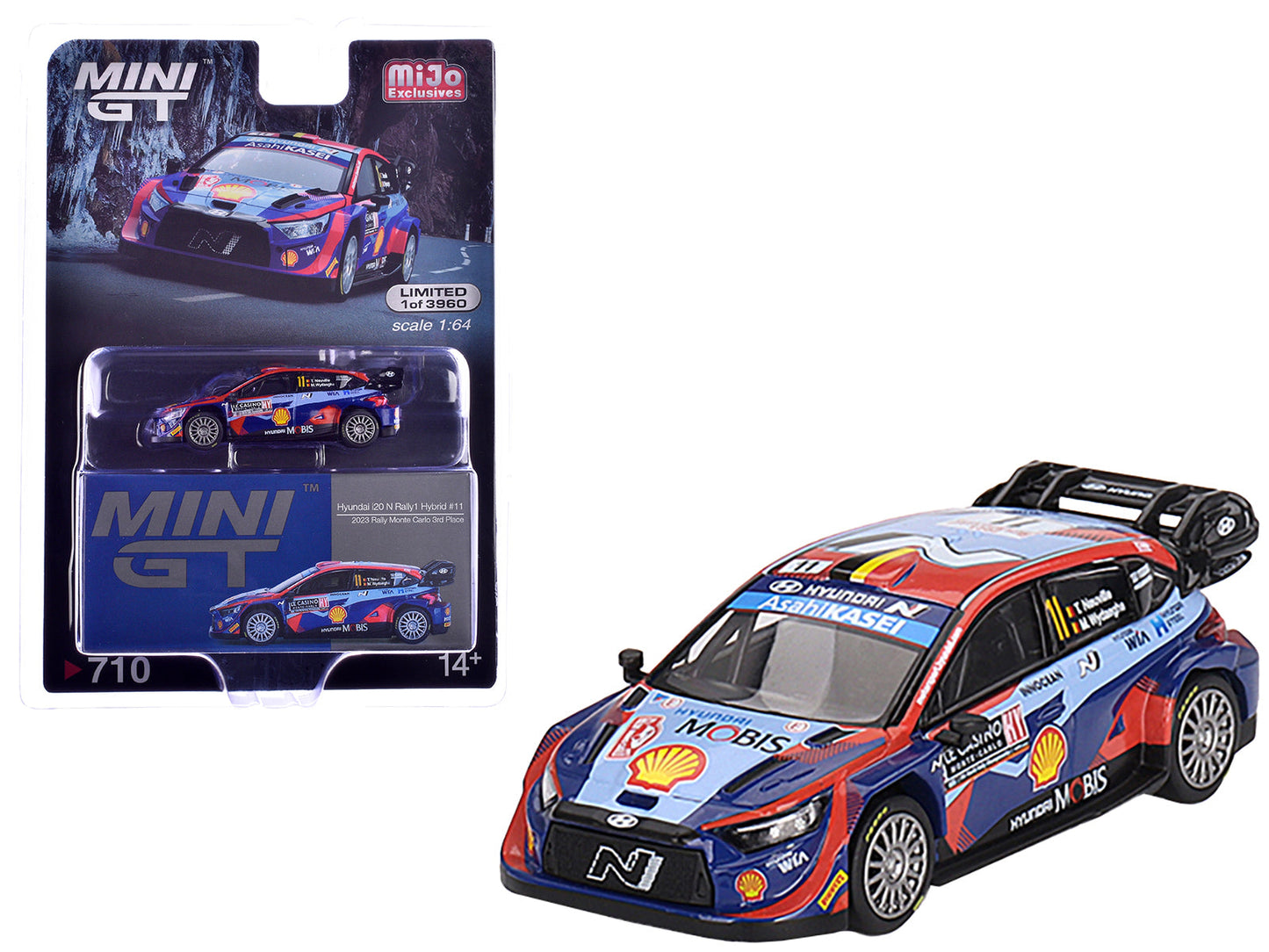 Hyundai i20 N Rally1 Hybrid #11 Thierry Neuville - Martijn Wydaeghe "Hyundai Shell Mobis WRT" 3rd Place "Monte Carlo Rally" (2023) Limited Edition to 3960 pieces Worldwide 1/64 Diecast Model Car by Mini GT  free shipping USA