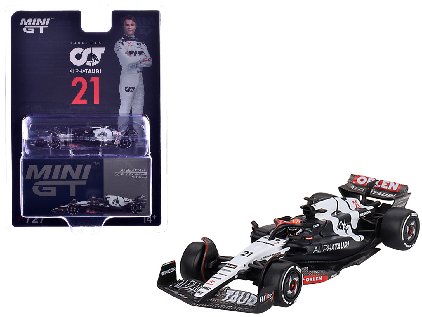 AlphaTauri AT04 #21 Nyck de Vries Formula One F1 "Australian GP" (2023) Limited Edition 1/64 Diecast Model Car by Mini GT  free shipping USA
