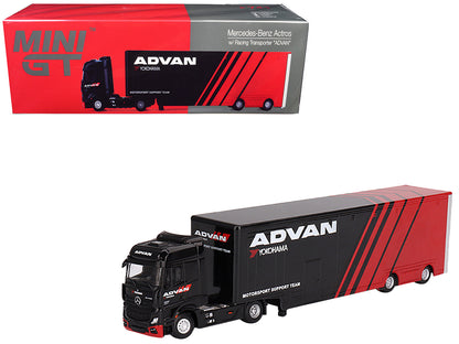 Mercedes-Benz Actros with Racing Transporter Red and Black "ADVAN" 1/64 Diecast Model Car by Mini GT  free shipping USA