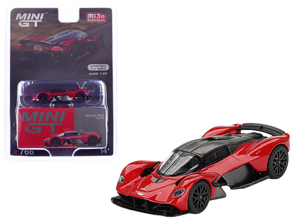 Aston Martin Valkyrie Hyper Red with Carbon Top Limited Edition to 3960 pieces Worldwide 1/64 Diecast Model Car by Mini GT  free shipping USA