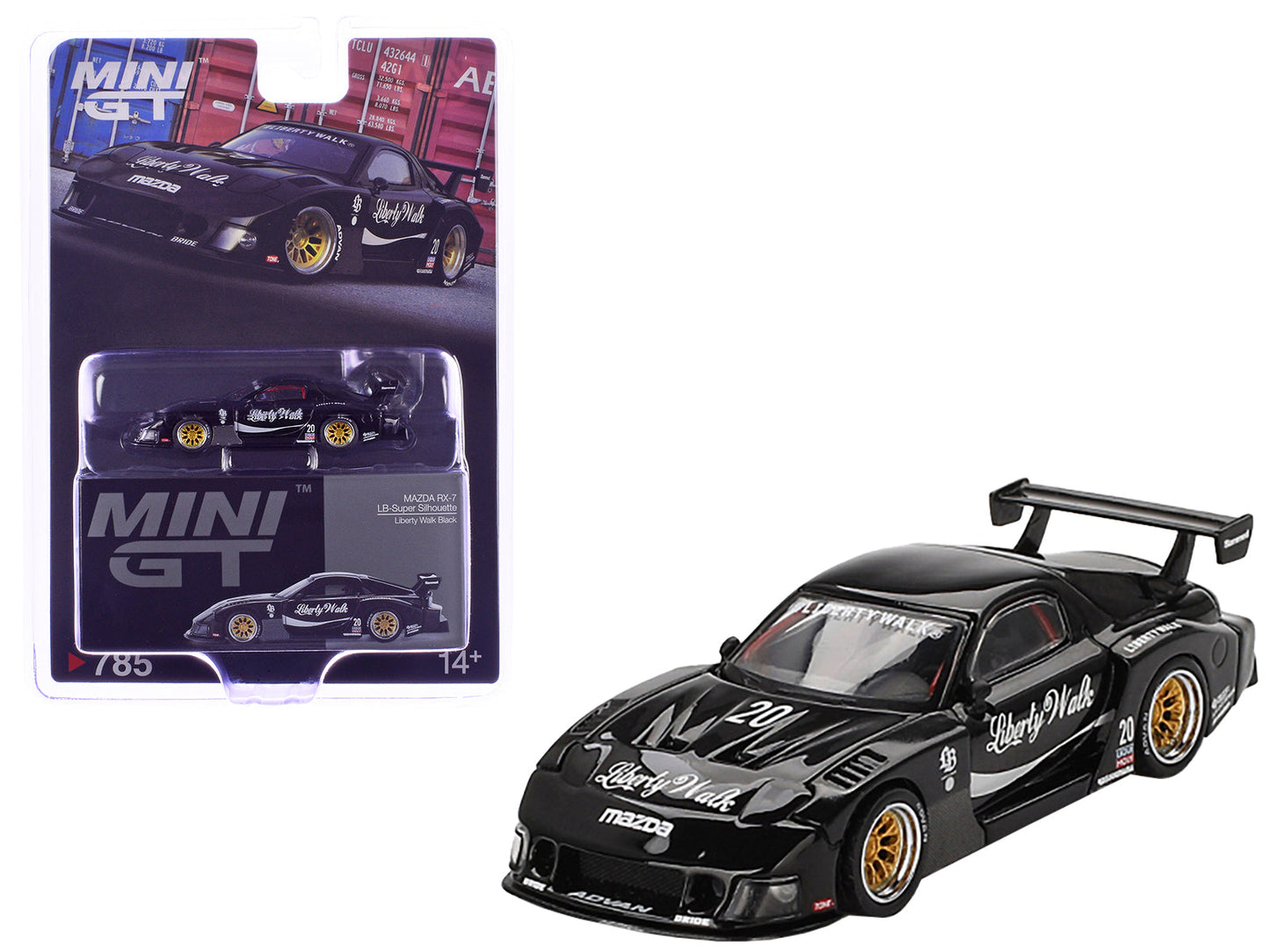 Mazda RX-7 LB-Super Silhouette #20 "Liberty Walk" Black Limited Edition 1/64 Diecast Model Car by Mini GT  free shipping USA