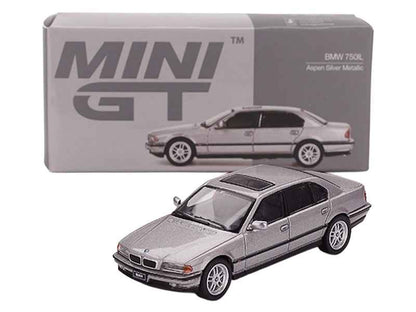 BMW 750IL Aspen Silver Metallic with Sun Roof Limited Edition 1/64 Diecast Model Car by Mini GT