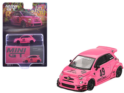 ABARTH 595 #49 "LB-Works x Abas Works" Pink Limited Edition 1/64 Diecast Model Car by Mini GT  free shipping USA