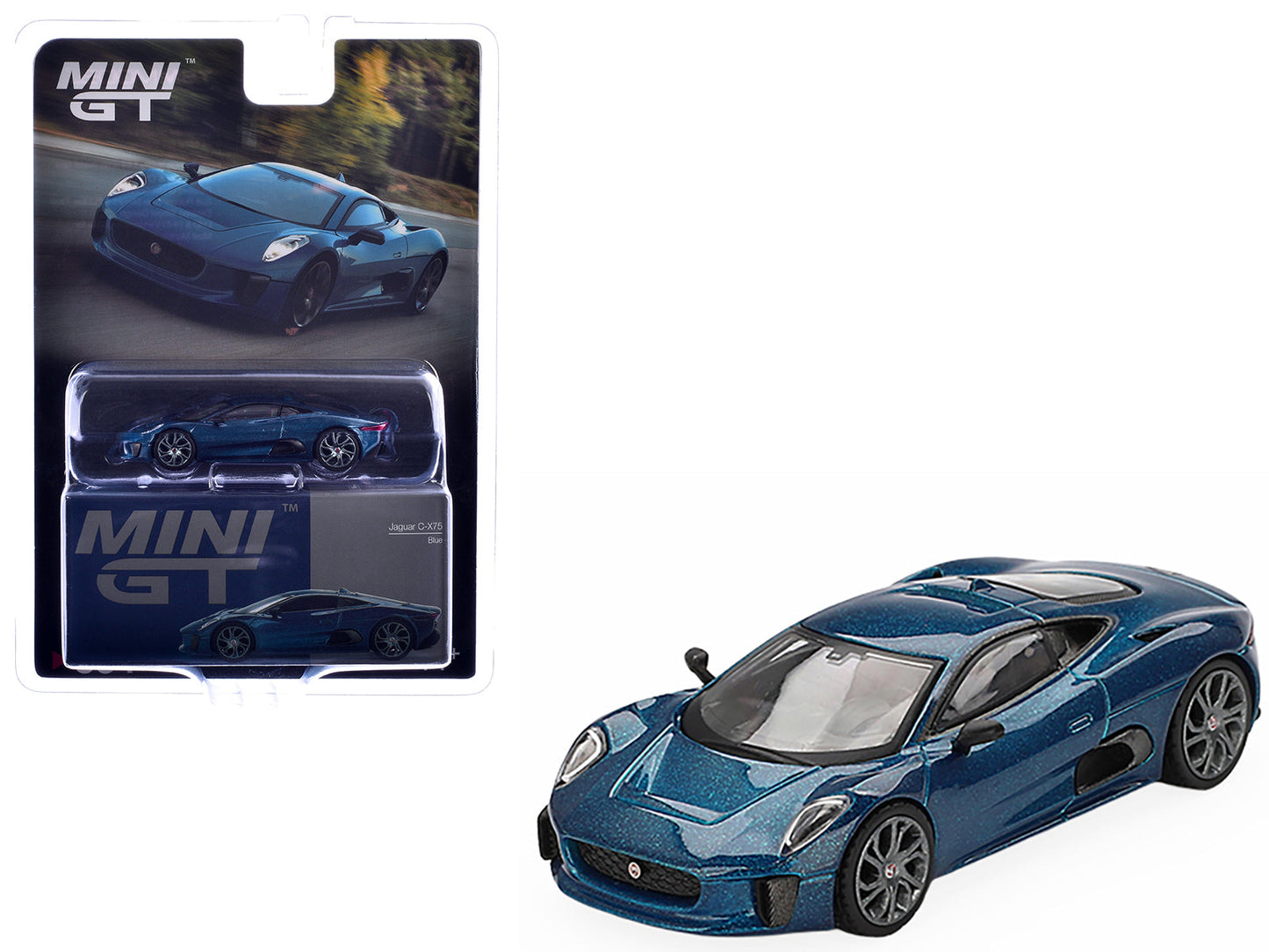 Jaguar C-X75 Blue Metallic Limited Edition 1/64 Diecast Model Car by Mini GT  free shipping USA