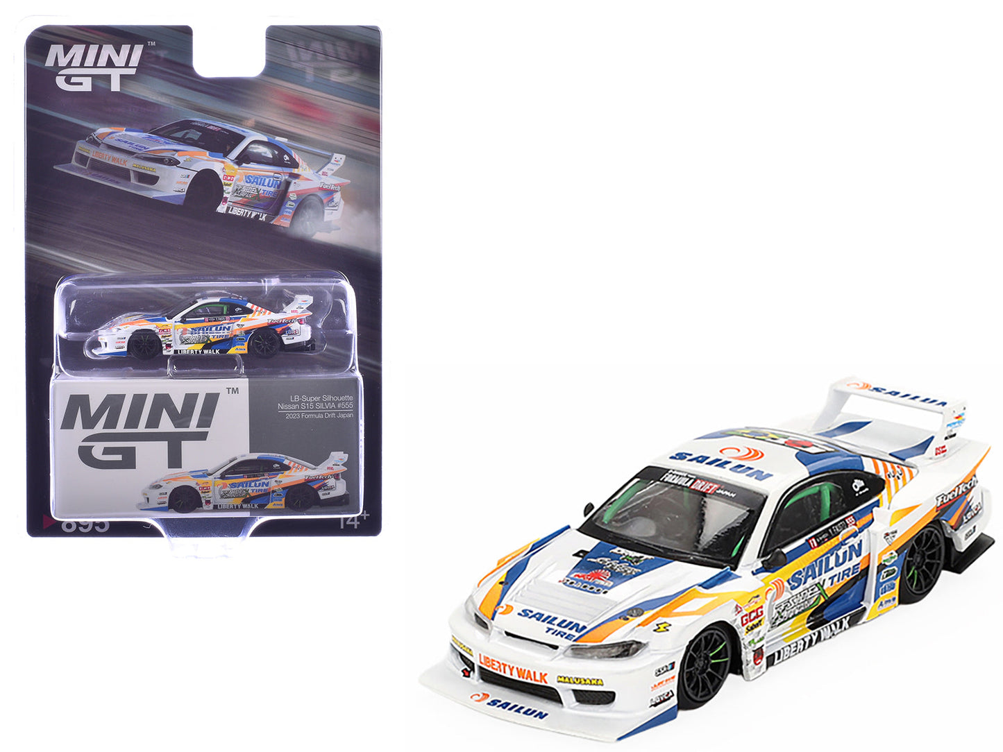Nissan "LB-Super Silhouette" S15 SILVIA RHD (Right Hand Drive) #555 Yukio Fausto "Formula Drift Japan" (2023) Limited Edition 1/64 Diecast Model Car by Mini GT  free shipping USA