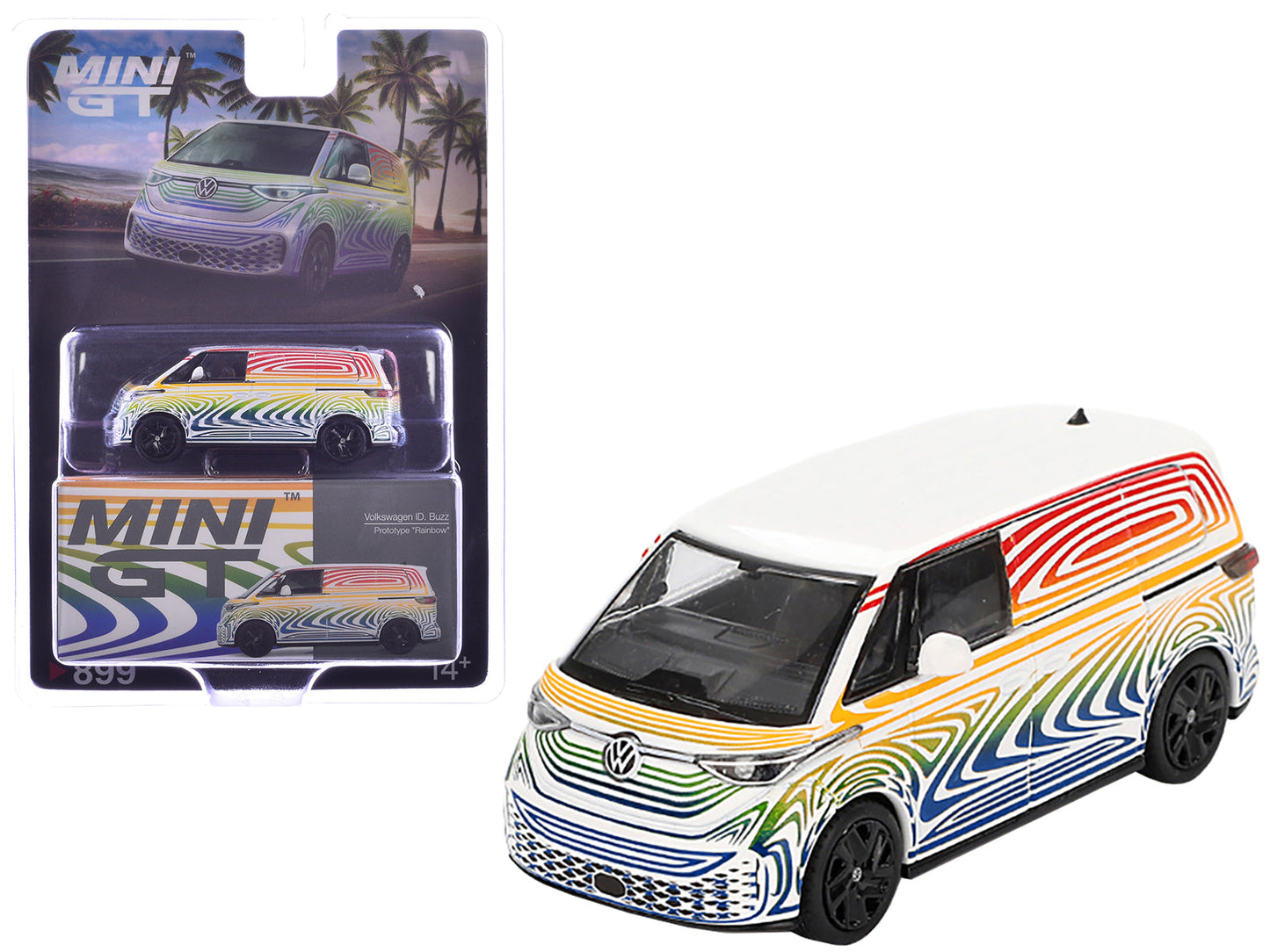 Volkswagen ID. Buzz Van Prototype "Rainbow" Limited Edition 1/64 Diecast Model Car by Mini GT  free shipping USA