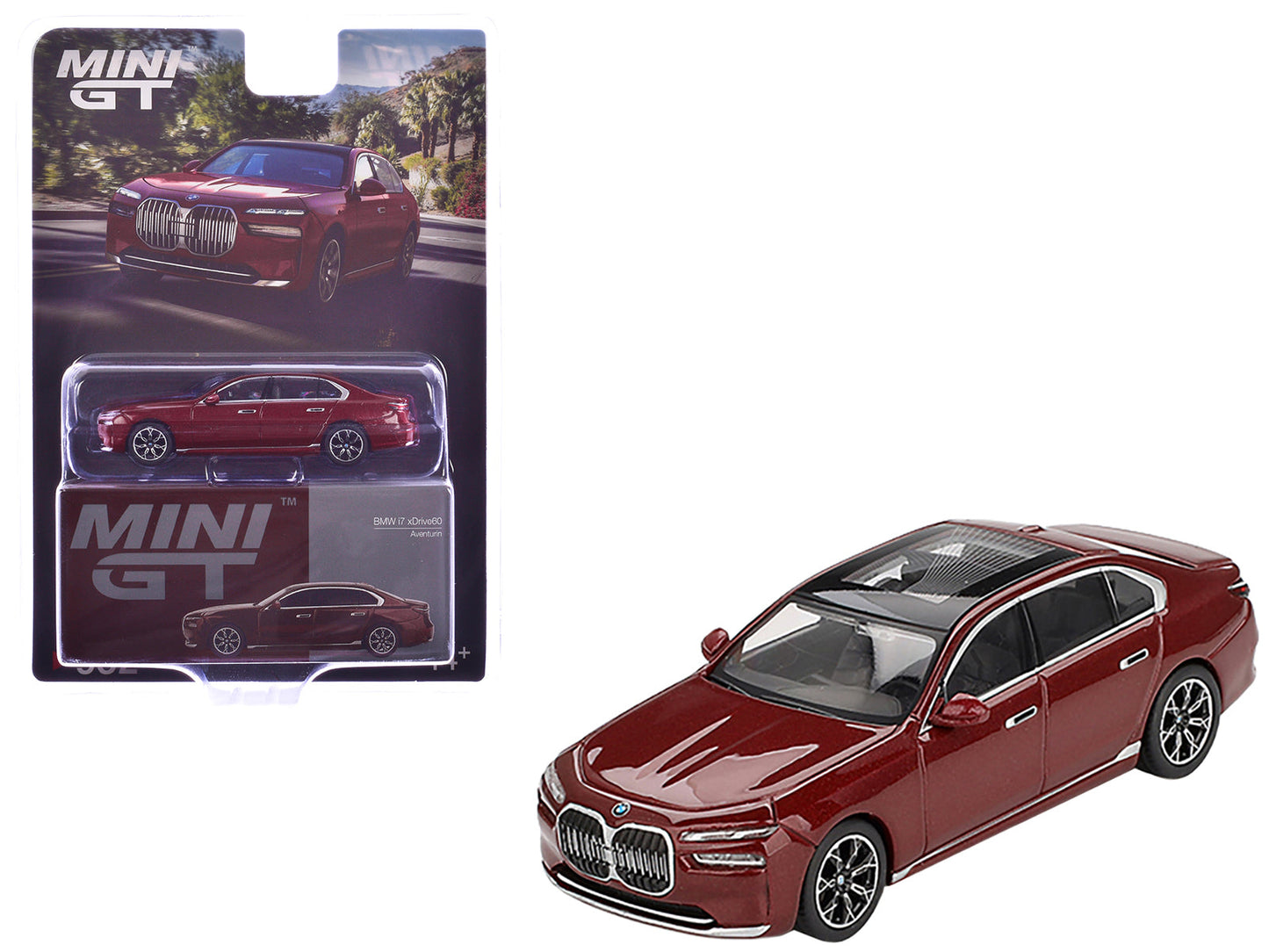 BMW i7 xDrive60 Aventurin Red Metallic Limited Edition 1/64 Diecast Model Car by Mini GT  free shipping USA