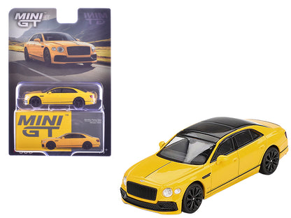 Bentley Flying Spur Monaco Yellow with Black Top Limited Edition 1/64 Diecast Model Car by Mini GT  free shipping USA