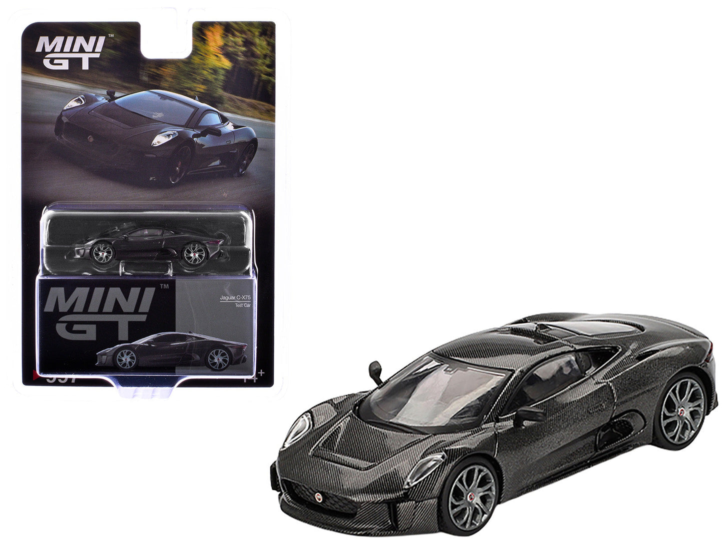 Jaguar C-X75 "Test Car" Black Carbon Limited Edition 1/64 Diecast Model Car by Mini GT  free shipping USA