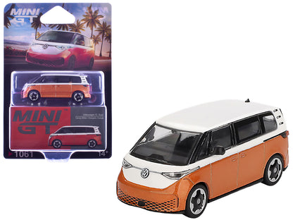 Volkswagen ID.Buzz Van Candy White and Energetic Orange Metallic Limited Edition 1/64 Diecast Model Car by Mini GT  free shipping USA
