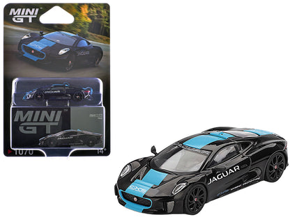 Jaguar C-X75 Black with Light Blue Stripe Limited Edition 1/64 Diecast Model Car by Mini GT  free shipping USA