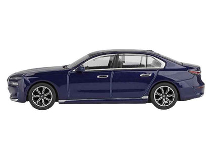 BMW i7 xDrive60 Tanzanite Blue Metallic with Sun Roof Limited Edition 1/64 Diecast Model Car by Mini GT