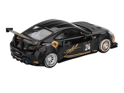 Toyota GR86 "LB-Nation - Liberty Walk" #24 Black with Carbon Hood and Gold Graphics Limited Edition 1/64 Diecast Model Car by Mini GT