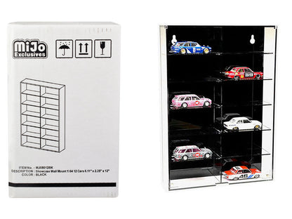 Showcase 12 Car Display Case Wall Mount with Black Back Panel "Mijo Exclusives" for 1/64 Scale Models  free shipping USA