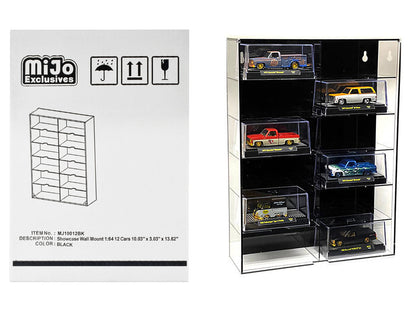 Showcase 12 Car Display Case Wall Mount with Black Back Panel and Extra Space "Mijo Exclusives" for 1/64 Scale Models  free shipping USA