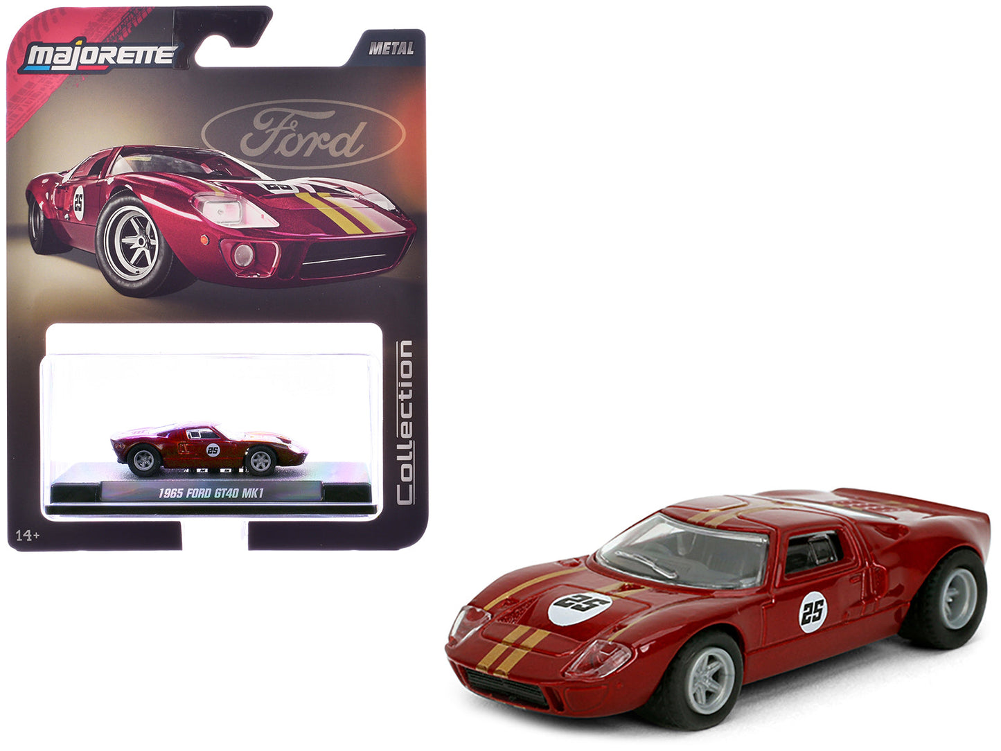 1965 Ford GT40 MK1 #25 Red Metallic with Gold Stripes "Collection" Series 1/64 Diecast Model Car by Majorette  free shipping USA