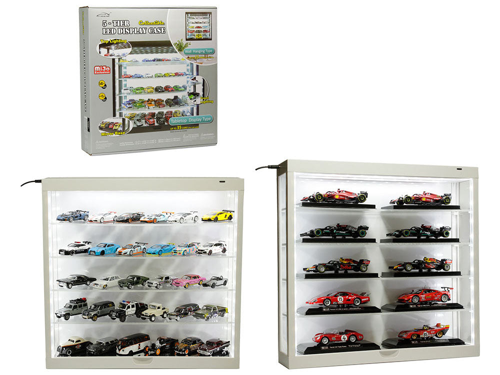 Showcase Wall Mount 5 Tier Display Case White with White Back Panel "Mijo Exclusives" for 1/64-1/43 Scale Models  free shipping USA