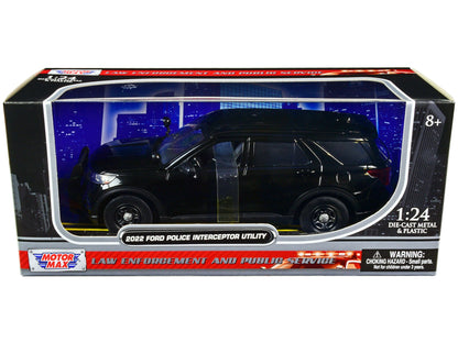2022 Ford Police Interceptor Utility Unmarked Slick-Top Black 1/24 Diecast Model Car by Motormax  free shipping USA