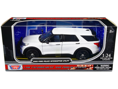 2022 Ford Police Interceptor Utility Unmarked Slick-Top White 1/24 Diecast Model Car by Motormax  free shipping USA