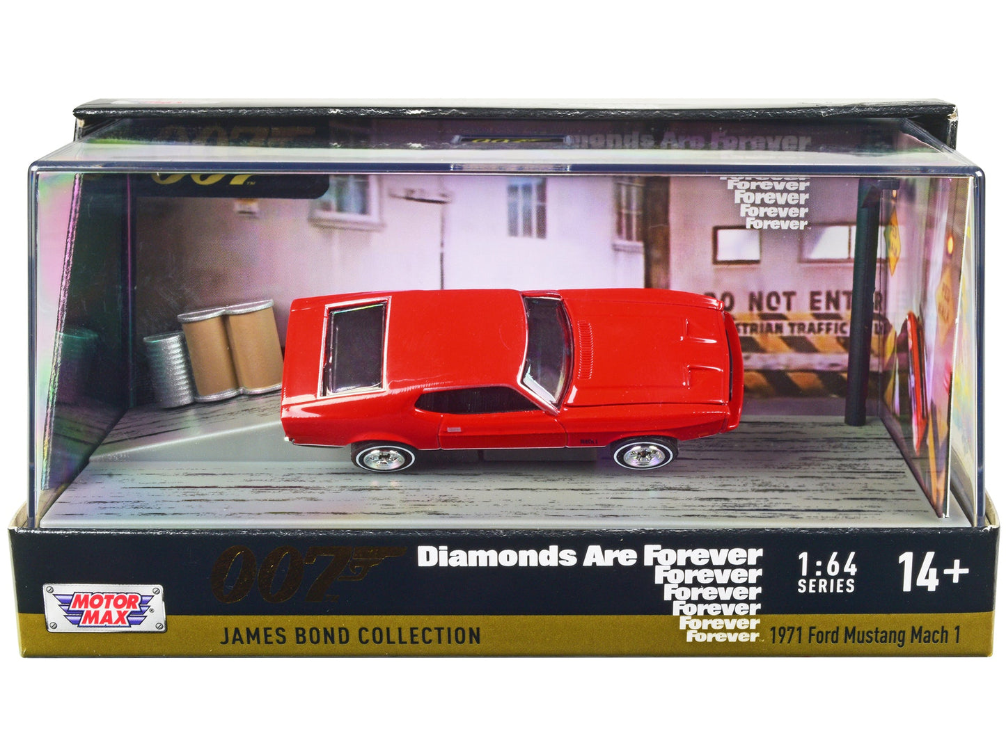 1971 Ford Mustang Mach 1 Red James Bond 007 "Diamonds are Forever" (1971) Movie with Display 1/64 Diecast Model Car by Motormax  free shipping USA