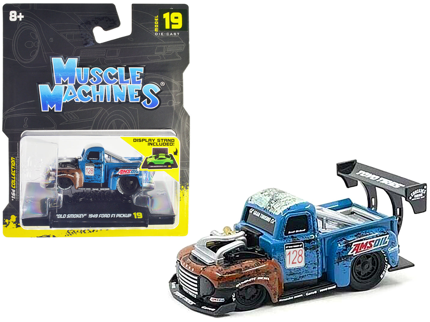 1949 Ford F1 Pickup Truck #128 "Old Smokey" Blue and Brown (Weathered) 1/64 Diecast Model Car by Muscle Machines  free shipping USA