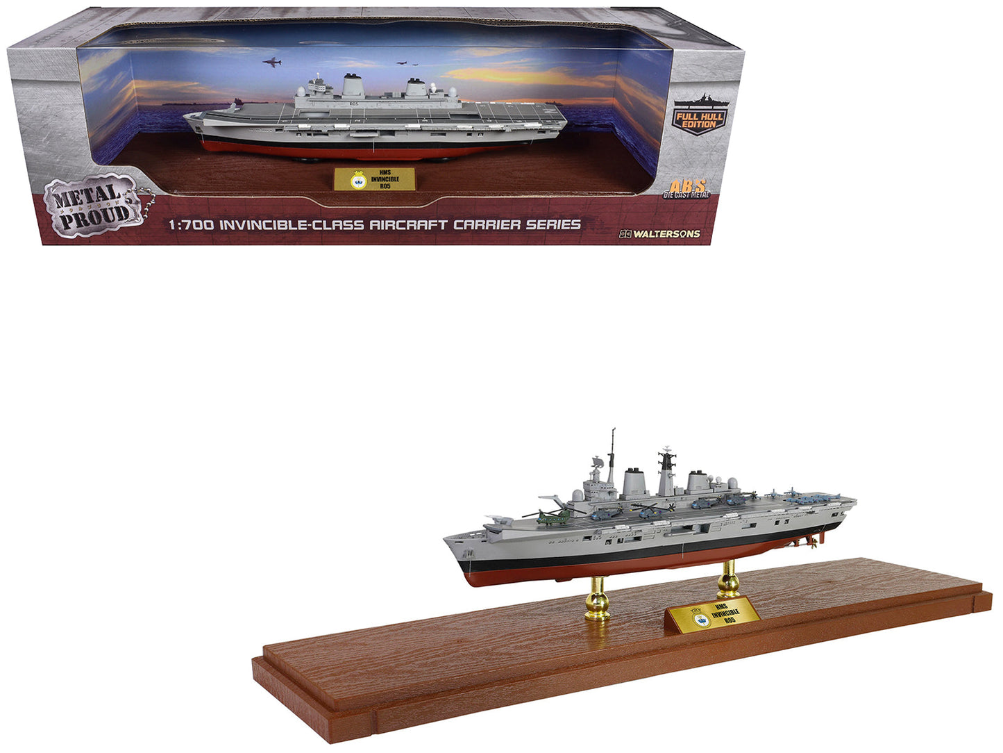 British HMS Invincible (R05) Aircraft Carrier Full-Hull Edition "Falklands War" (1982) British Royal Navy "Battleship" Series 1/700 Diecast Model by Metal Proud  free shipping USA