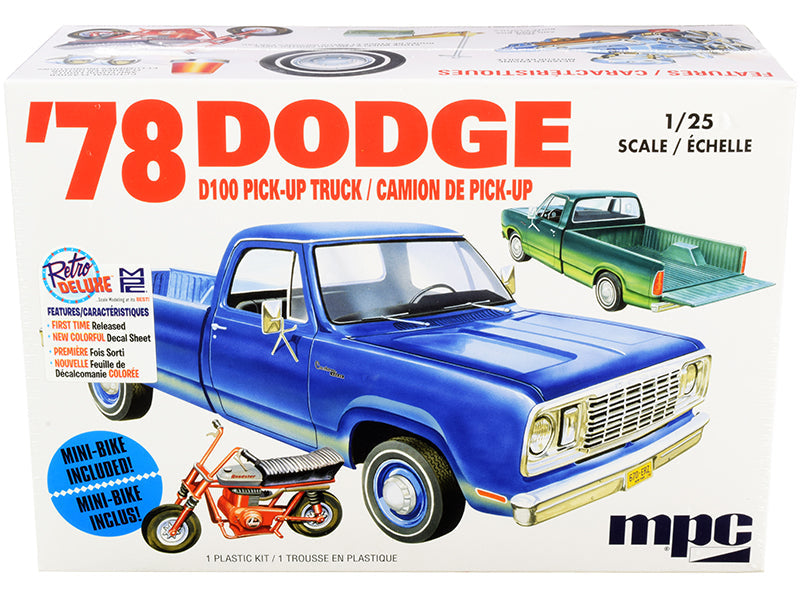 Skill 2 Model Kit 35.15Dodge D100 Pickup Truck with Mini Bike 1/25 Scale Model by MPC  free shipping USA