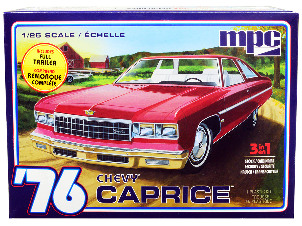 Skill 2 Model Kit 1976 Chevrolet Caprice with Trailer 3-in-1 Kit 1/25 Scale Model by MPC  free shipping USA