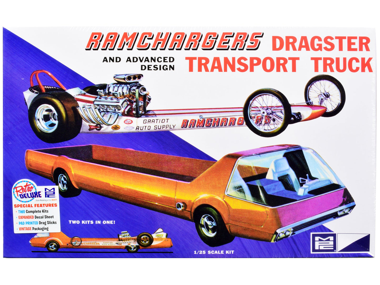 Skill 2 Model Kit Ramchargers Dragster and Advanced Design Transport Truck 2 Kits in 1 1/25 Scale Models by MPC  free shipping USA