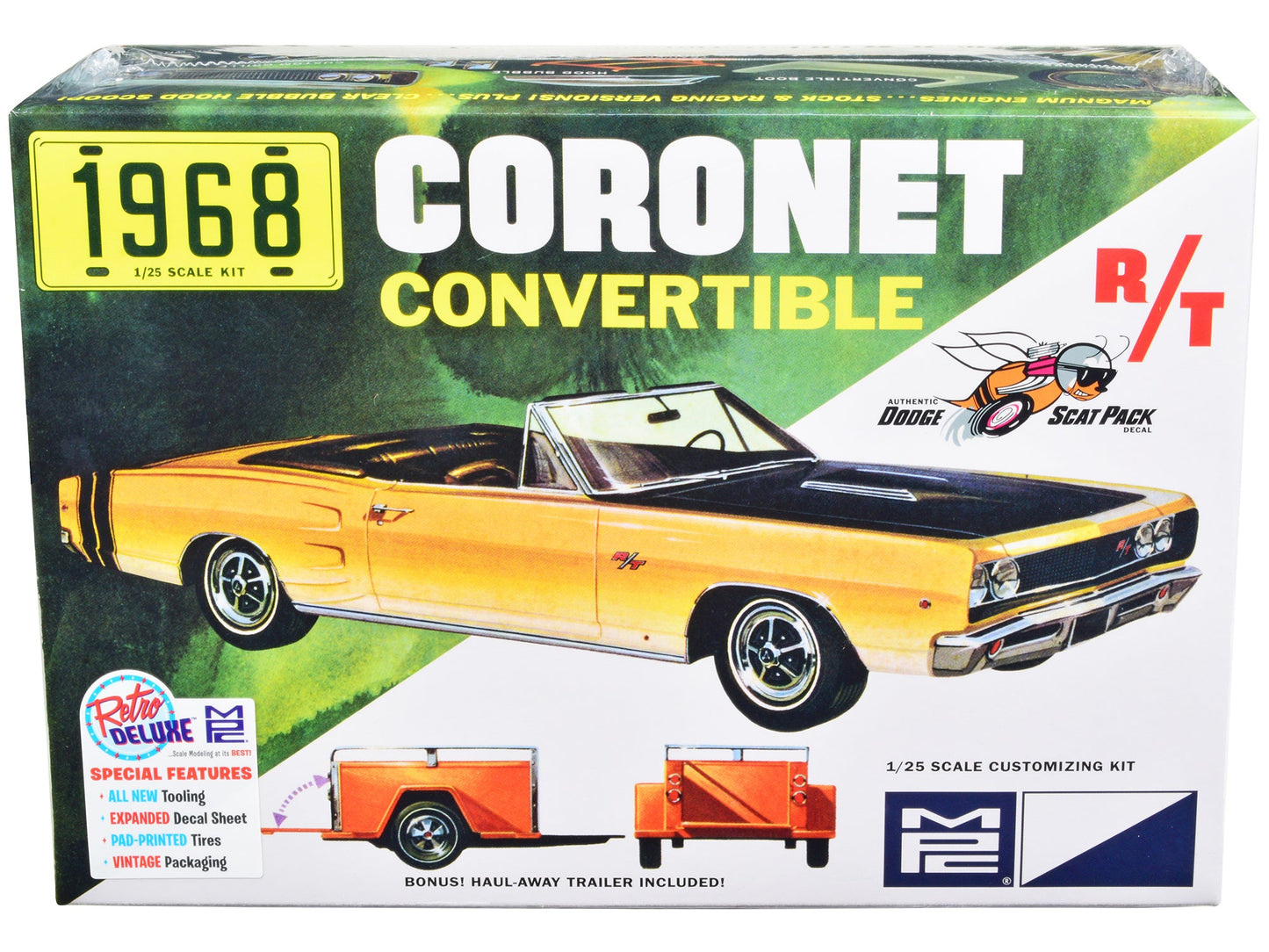 Skill 2 Model Kit 1968 Dodge Coronet R/T Convertible with Haul-Away Trailer 1/25 Scale Model by MPC  free shipping USA