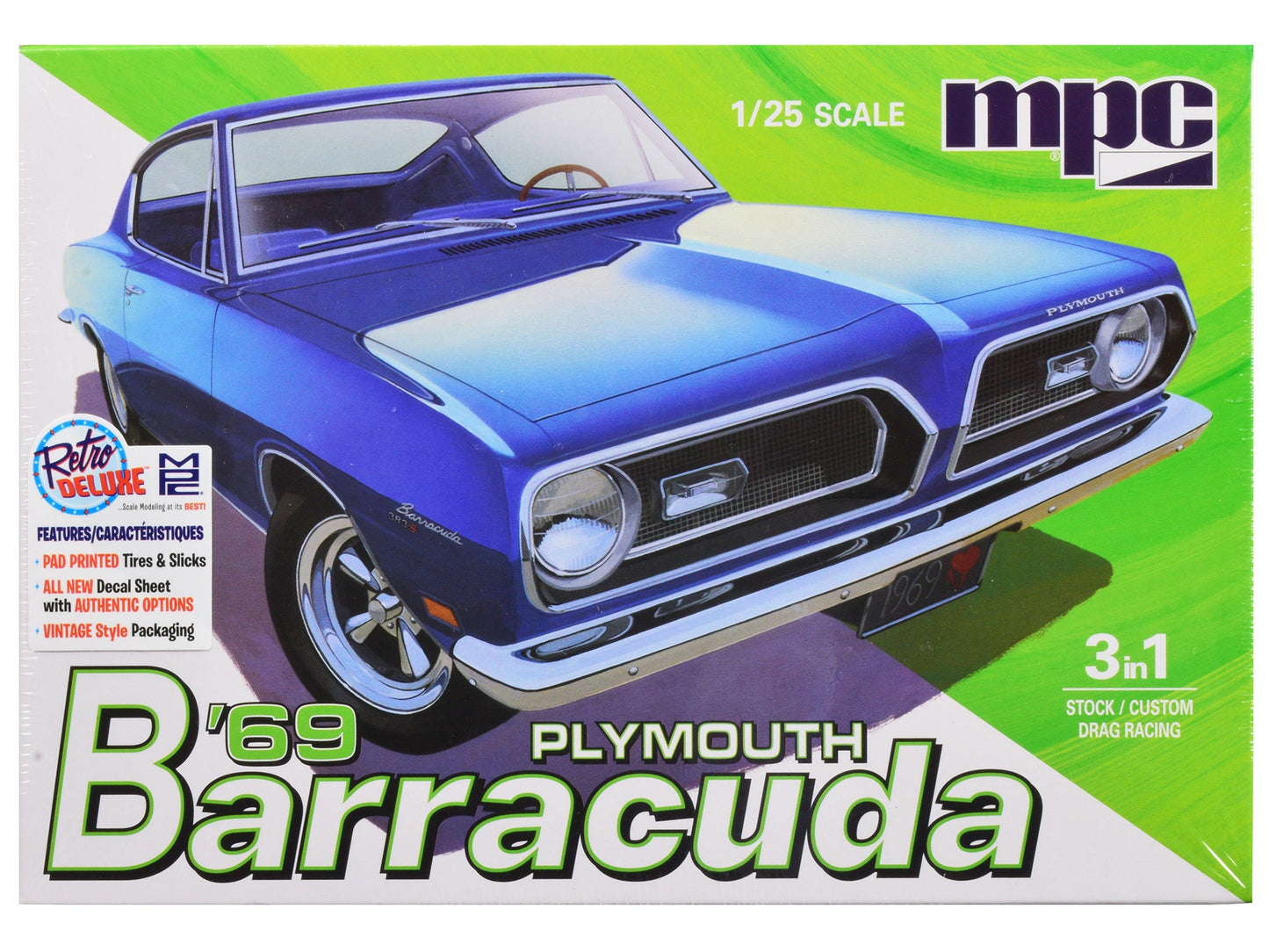 Skill 2 Model Kit 1969 Plymouth Barracuda 3-in-1 Kit 1/25 Scale Model by MPC  free shipping USA
