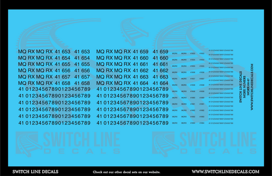 HO Scale MQRX Numbers Decal Set