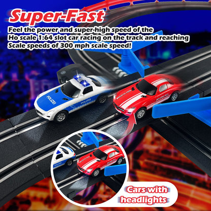 MR-01 Slot Car Racing Set – 4 Cars Deluxe Electric Race Track with Lights for 2 Players
