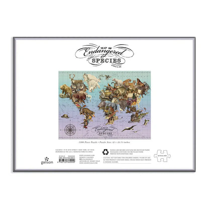Map of Endangered Species 1500 Piece Jigsaw Puzzle Galison