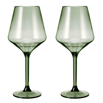 Floating Wine Glasses for Pool - Set of 2-15 OZ Shatterproof Poolside Wine Glasses, Tritan Plastic Reusable, Beach Outdoor Cocktail, Wine, Champagne, Water Glassware Spring Summer (Muted Green) by The Wine Savant