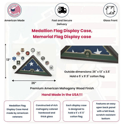 Navy Medallion Flag Display Case - Mahogany