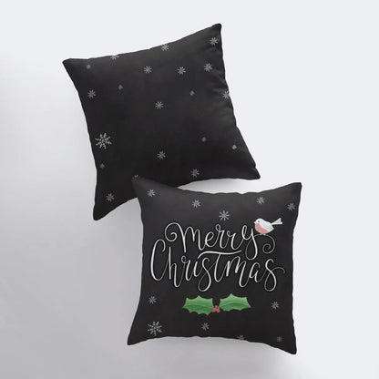 Merry Christmas | Little Bird | Christmas Pillow Cover | Christmas Decor | Throw Pillow | Home Décor | Black Throw Pillows | Pillow Decor by UniikPillows