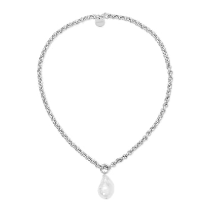 Micro Royal Chain with XL Baroque Pearl Pendant Necklace by eklexic jewelry