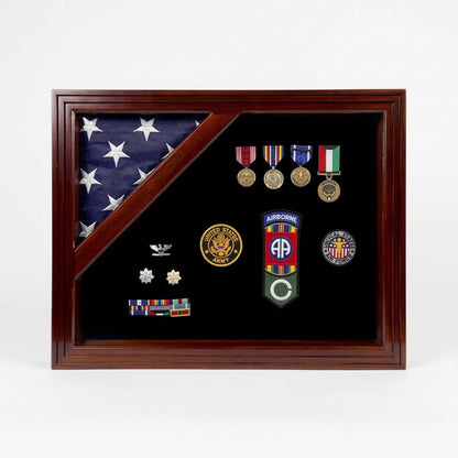 Military Award Shadow Box with Display Case for 3 x 5ft Flag - Felt in Black