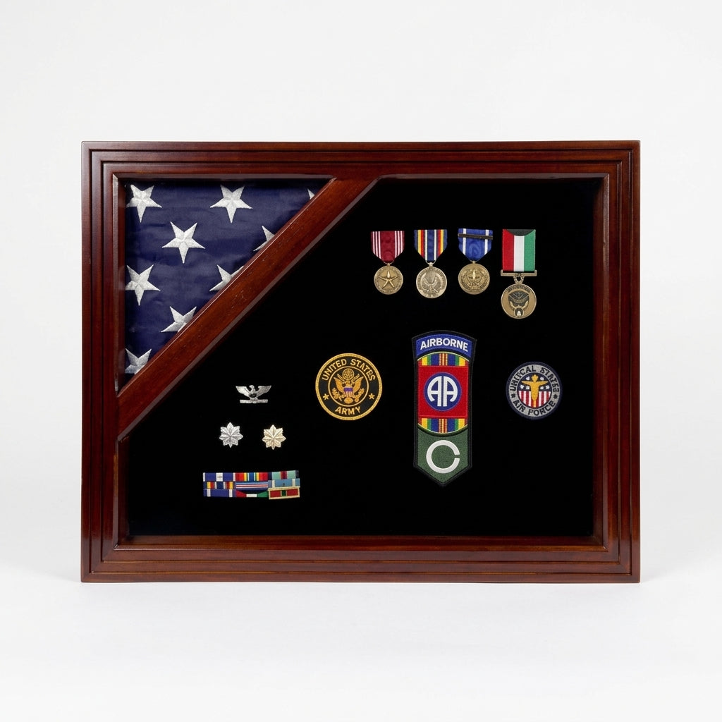 Air Force - Wood Flag Display Case - Cherry Wood