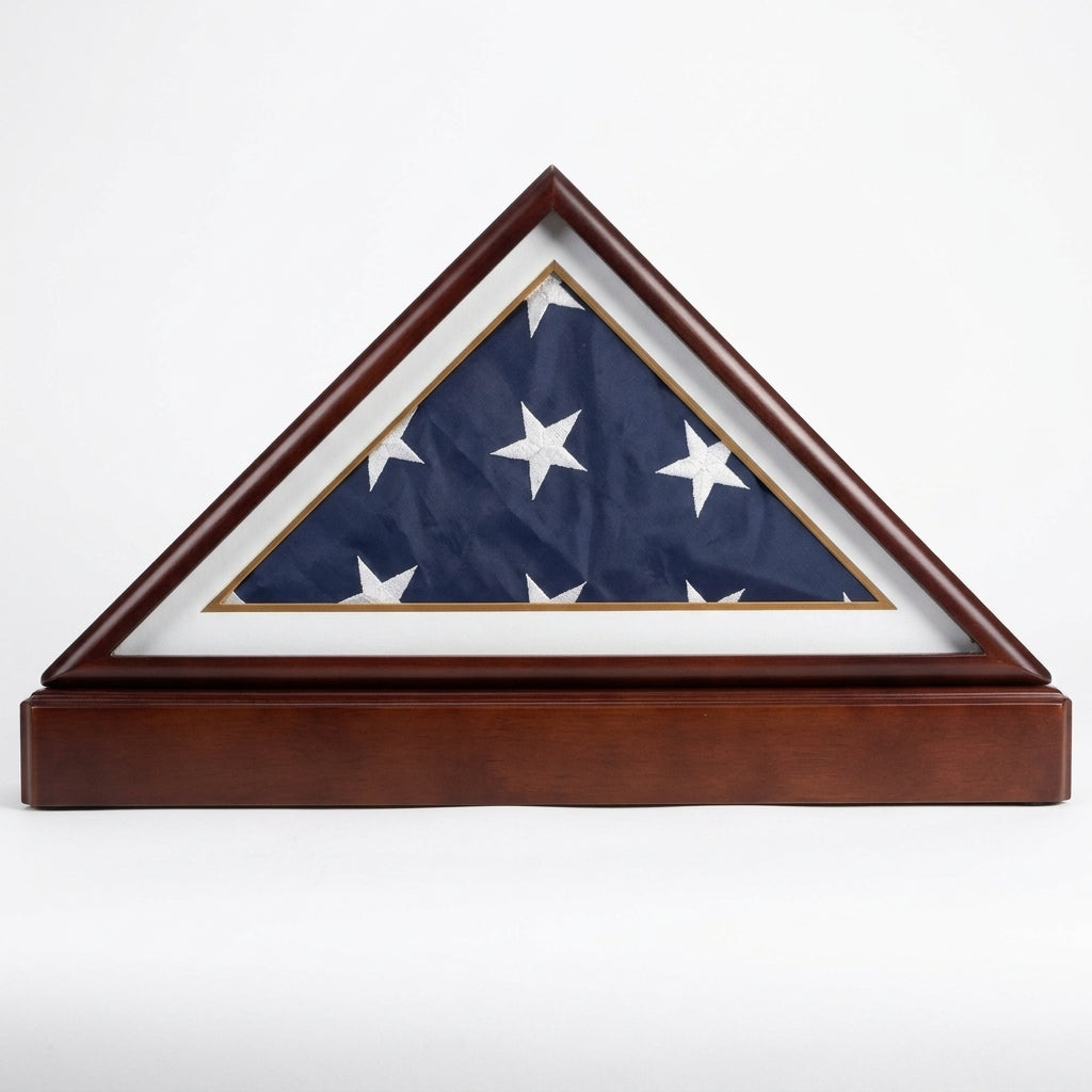 Burial/Funeral Military Shadow Box with Pedestal Stand (with Navy White Mat)