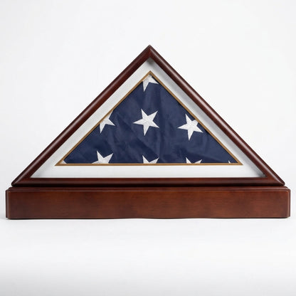 Burial/Funeral Military Shadow Box with Pedestal Stand (with Navy White Mat)