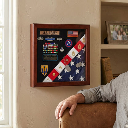 American Made Burial Flag Medals Display case - Cherry
