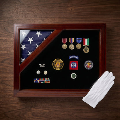 Military Award Shadow Box with Display Case for 3 x 5ft Flag - Felt in Black