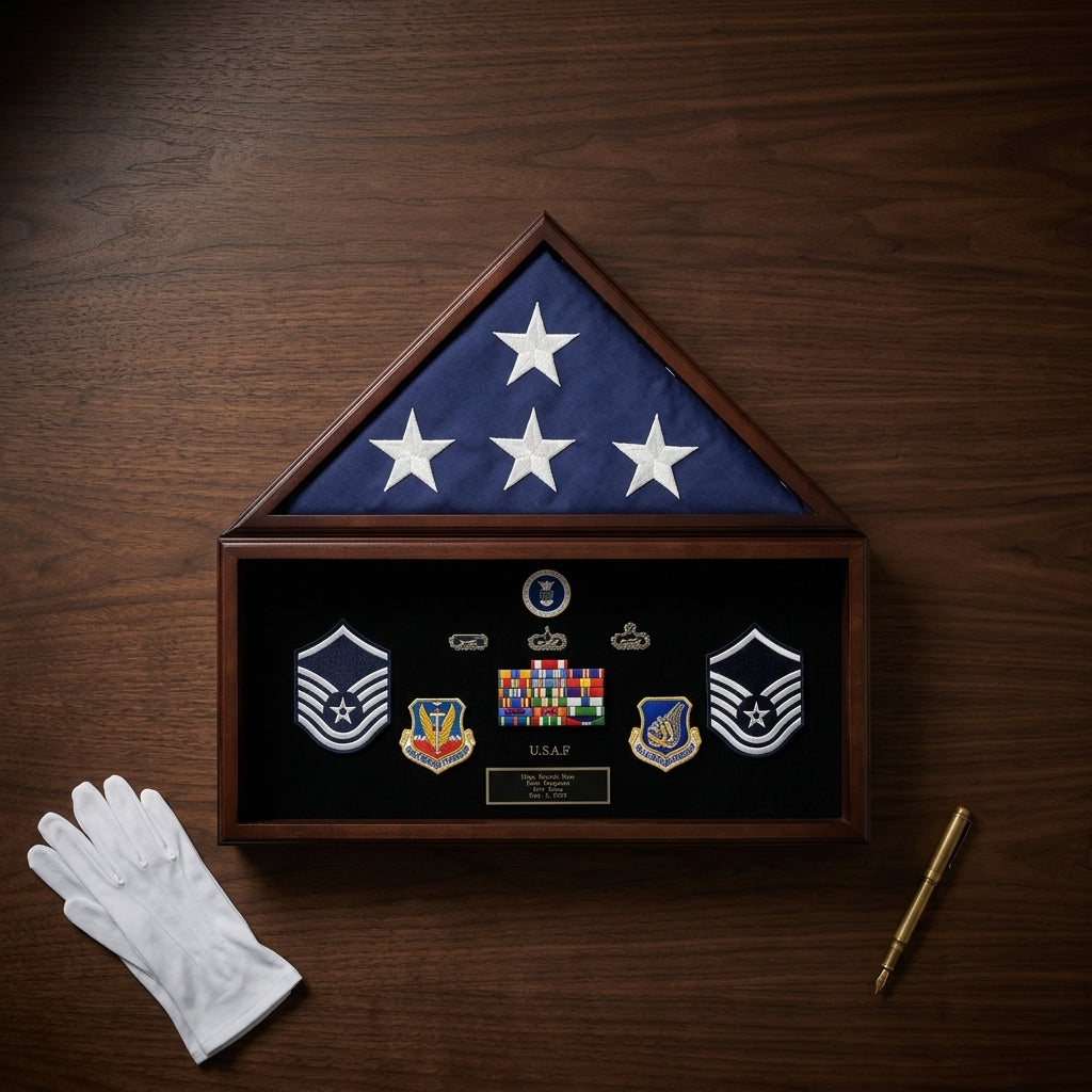 Flag and Document Display Case, Beautiful Cherry Flag and Document Case