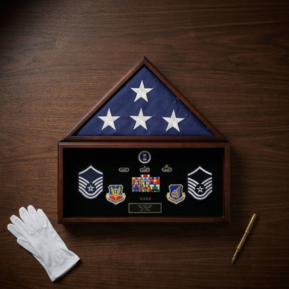 Flag and Document Display Case, Beautiful Cherry Flag and Document Case