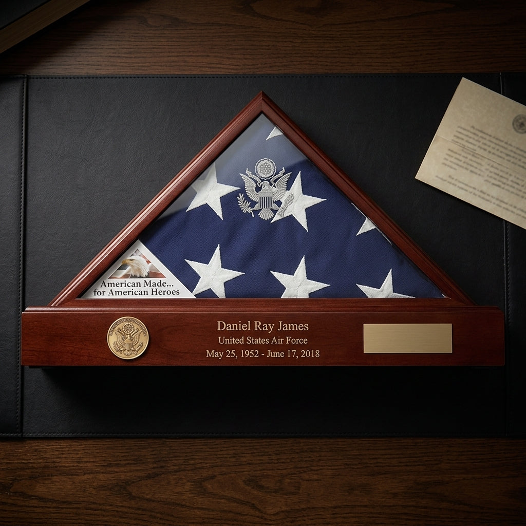 Flag and Personalized Pedestal Display Case