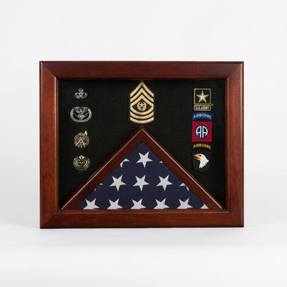 Military Flag medal display case, Mahogany wood for 3x5 flag with Dimensions 19H x 24W x3D