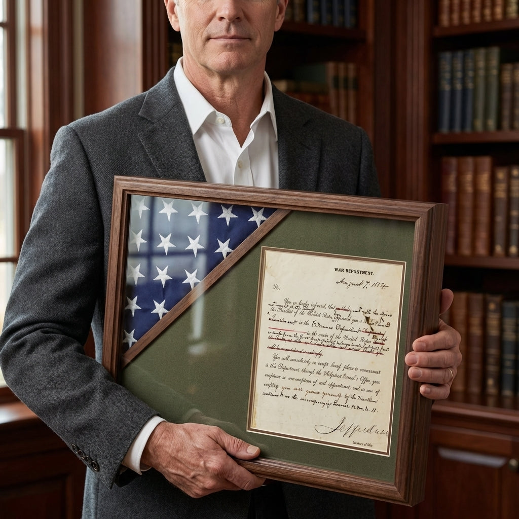 Shadow box for 3ft x 5ft flag with 8.5 x 11 Document holder