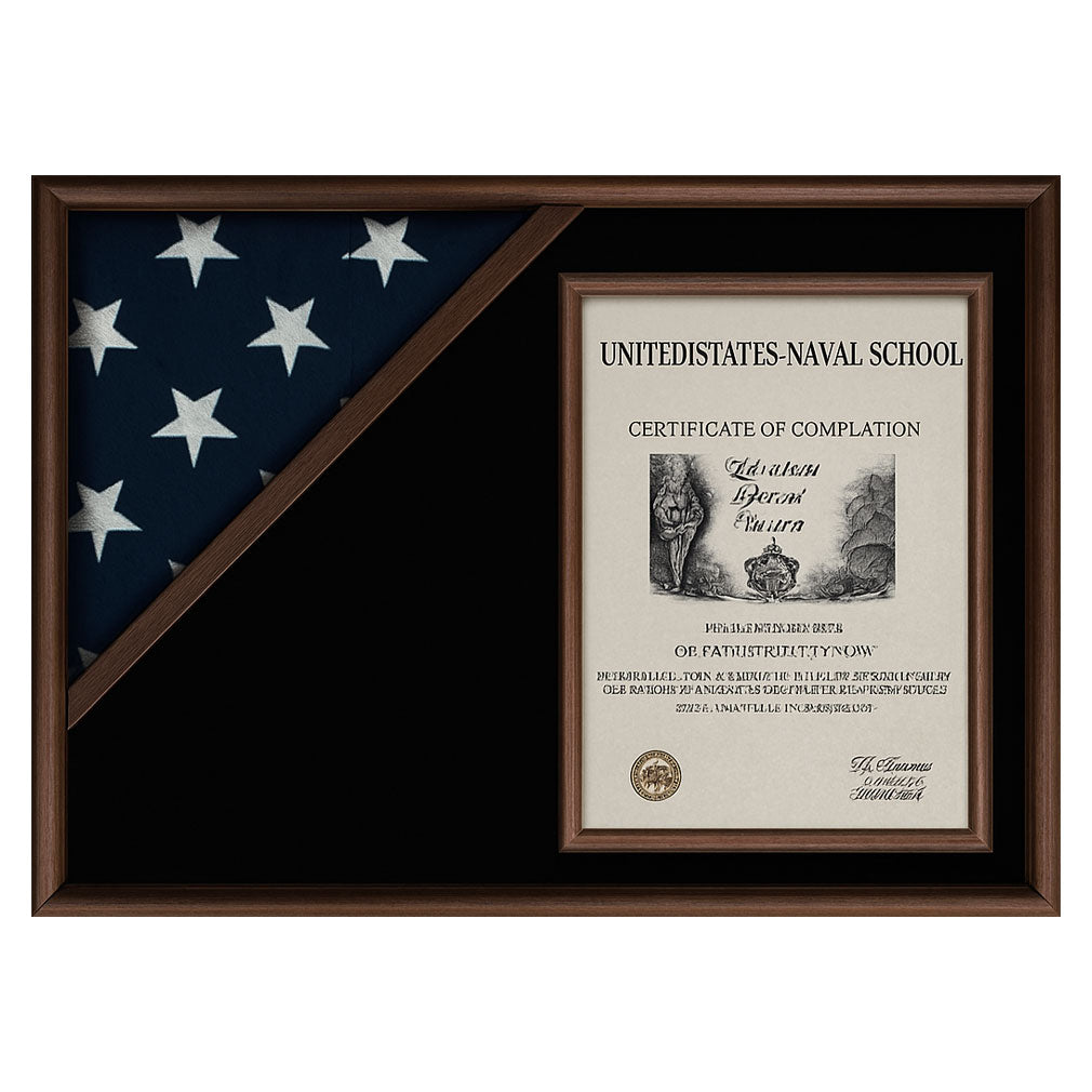 Flag Display Case Flag and Certificate Flag Box, Walnut or cherry wood